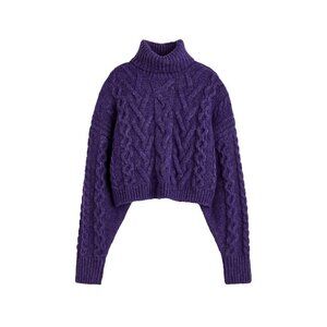 H&M Women's Size XS Purple Pullover Cableknit T-Neck Wool Turtleneck Sweater NWT